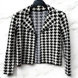 Women’s Black & White Houndstooth Knit Blazer Cardigan Jacket – Size S